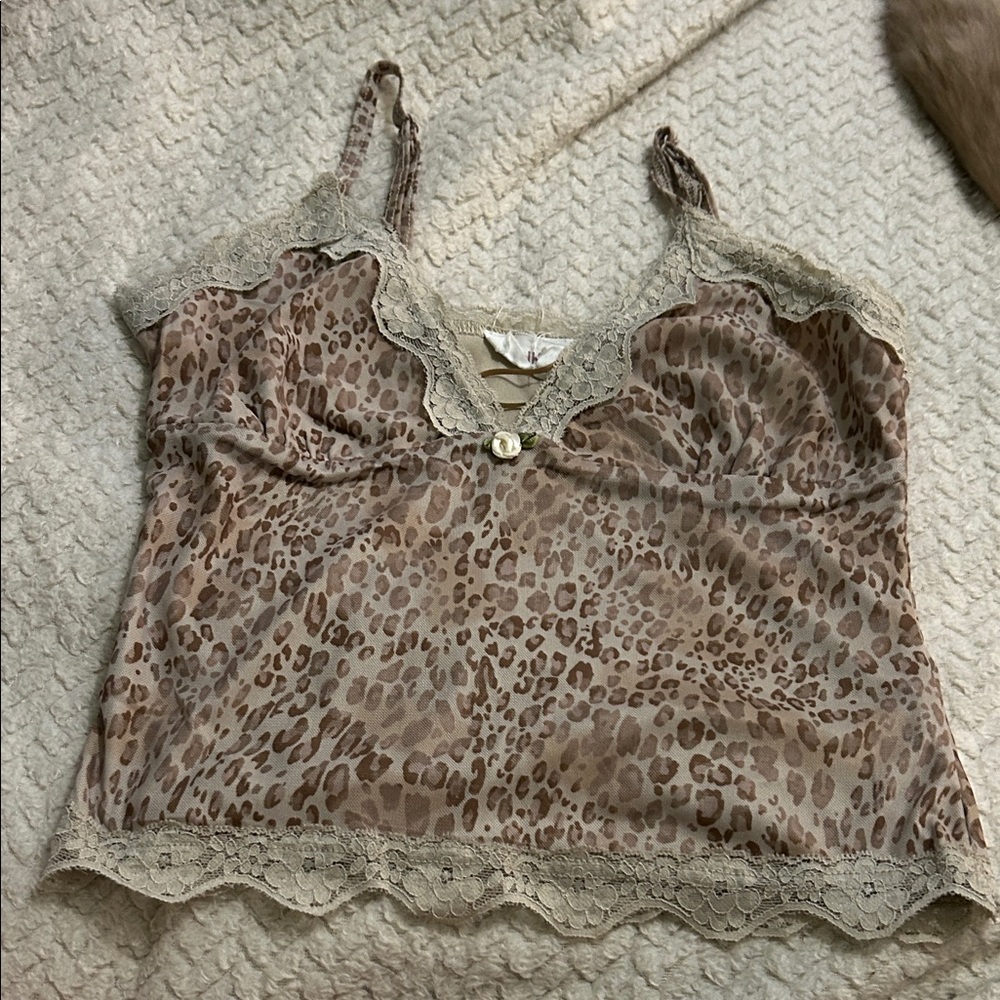 Pink Rose Animal Print Lace Tank Top